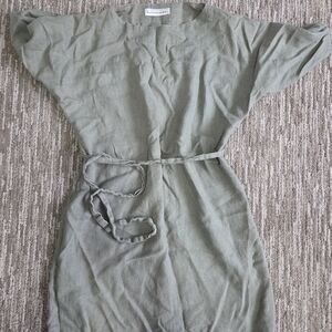 Sage Green Linen Belted Midi Dress